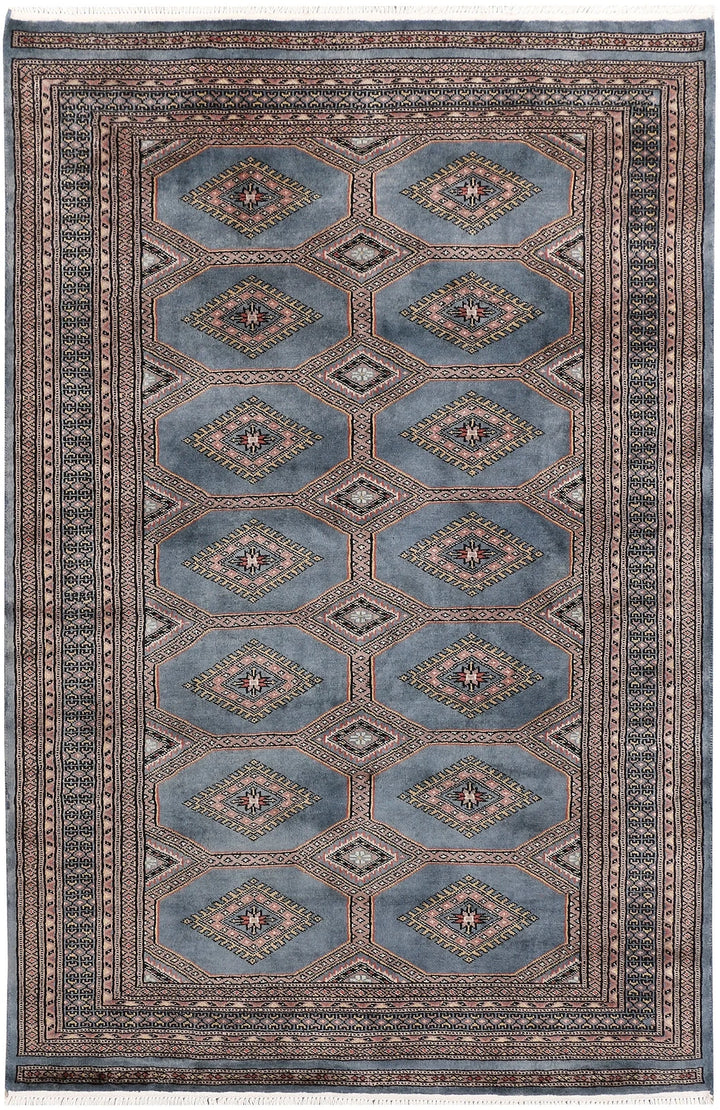 Light Slate Grey Pakistani Jaldar Rug 4' 1" x 6' 2" Hand-Knotted | No. QA24253