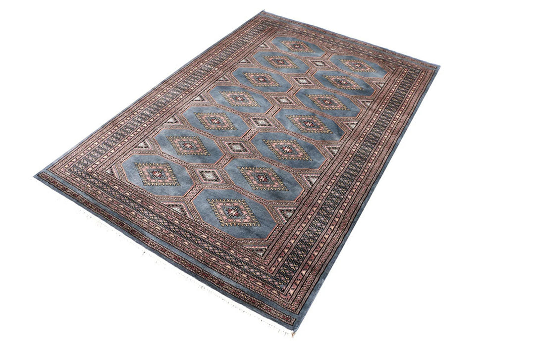 Light Slate Grey Pakistani Jaldar Rug 4' 1" x 6' 2" Hand-Knotted | No. QA24253
