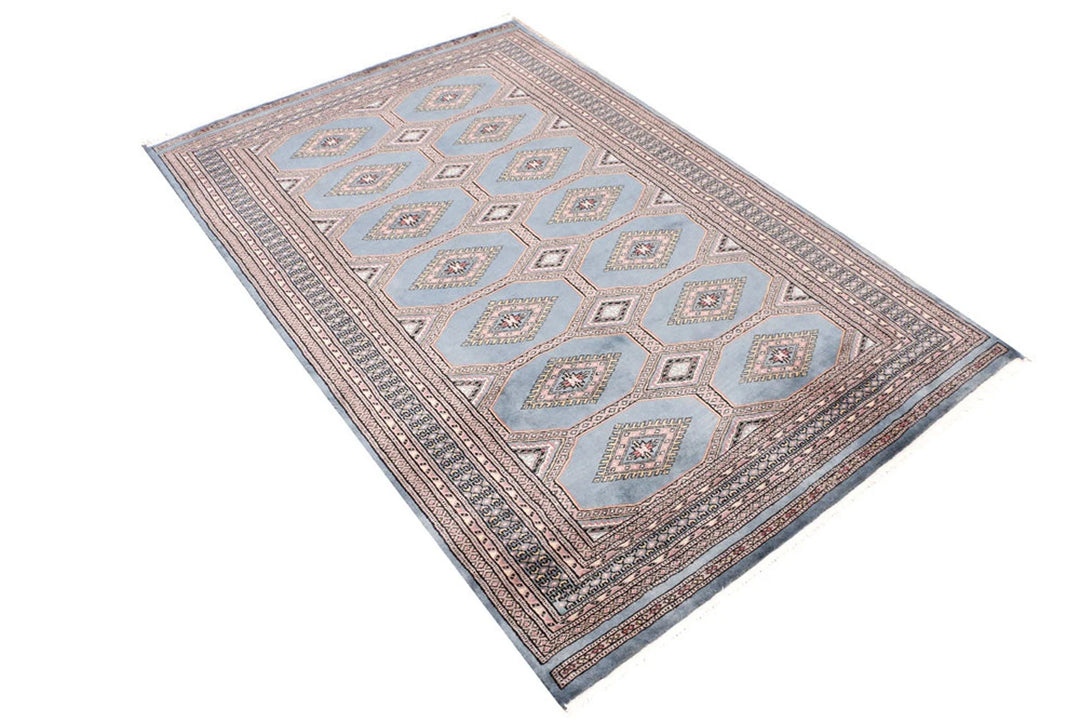 Light Slate Grey Pakistani Jaldar Rug 4' 1" x 6' 2" Hand-Knotted | No. QA24253