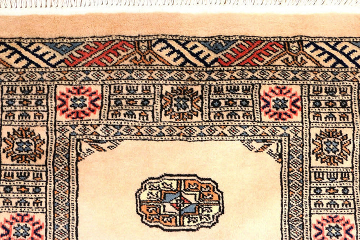 Antique White Pakistani Bokhara Rug 2' 7" x 10' 7" Hand-Knotted | No. QA24369