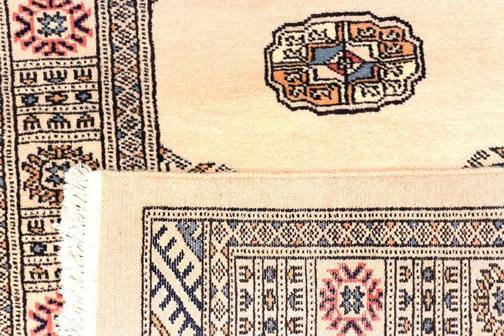 Antique White Pakistani Bokhara Rug 2' 7" x 10' 7" Hand-Knotted | No. QA24369