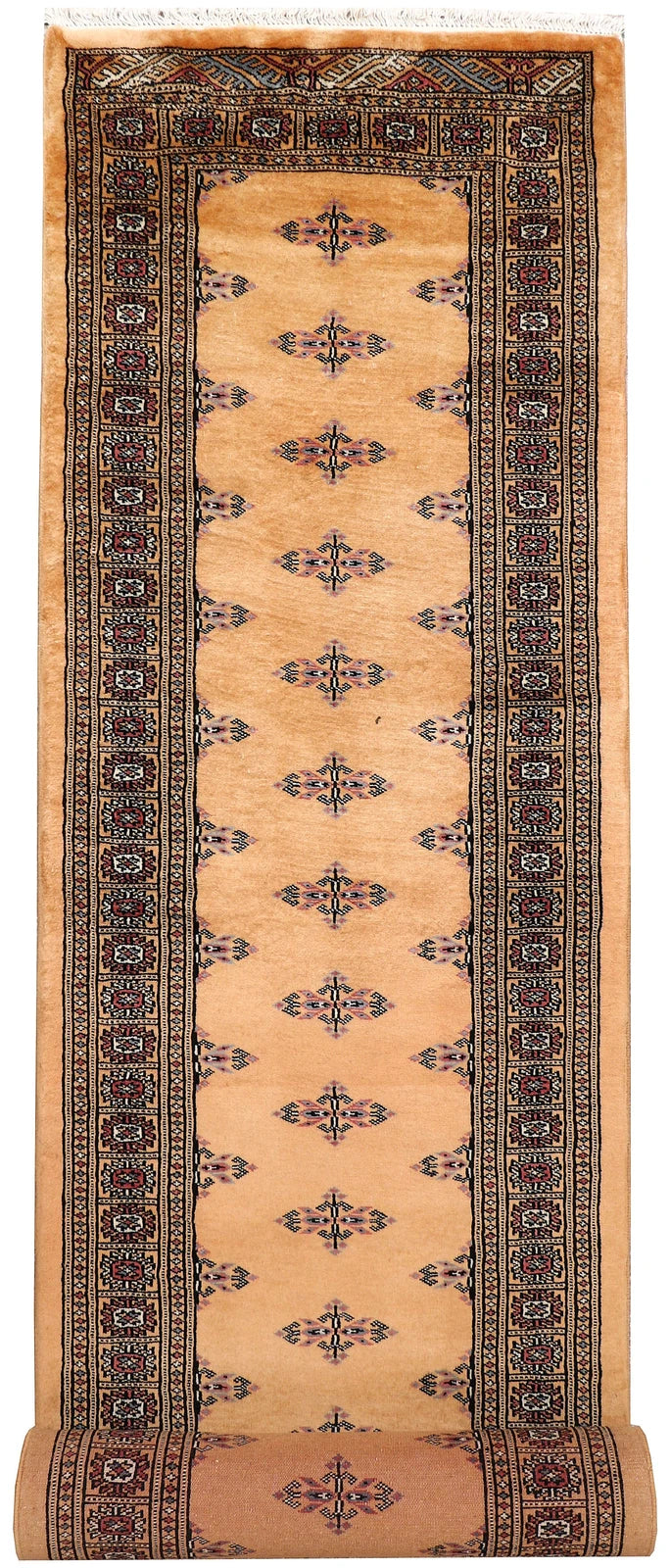 Sandy Brown Pakistani Butterfly Rug 2' 7" x 11' 10" Hand-Knotted | No. QA24557