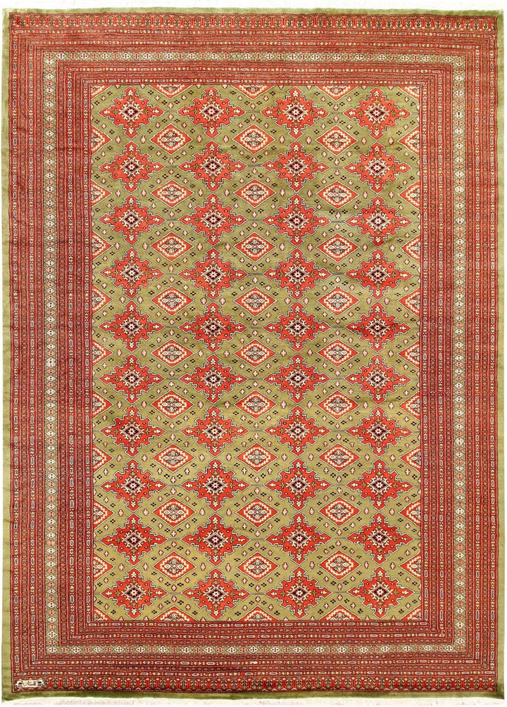 Olive Pakistani Jaldar Rug 8' x 11' 1" Hand-Knotted | No. QA24560