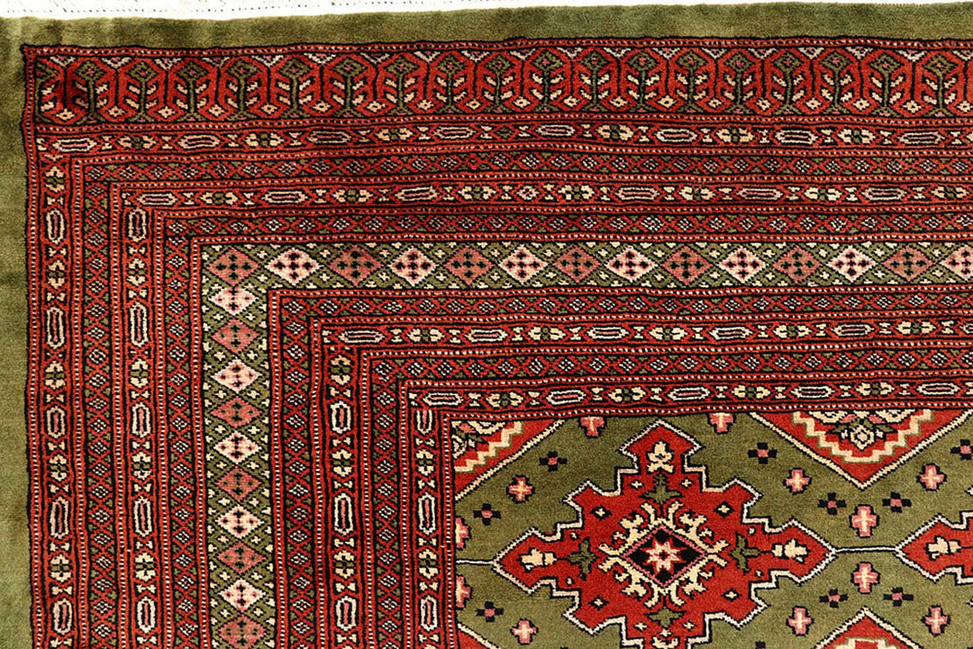 Olive Pakistani Jaldar Rug 8' x 11' 1" Hand-Knotted | No. QA24560