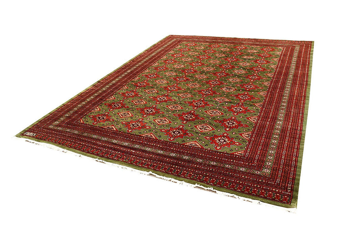 Olive Pakistani Jaldar Rug 8' x 11' 1" Hand-Knotted | No. QA24560