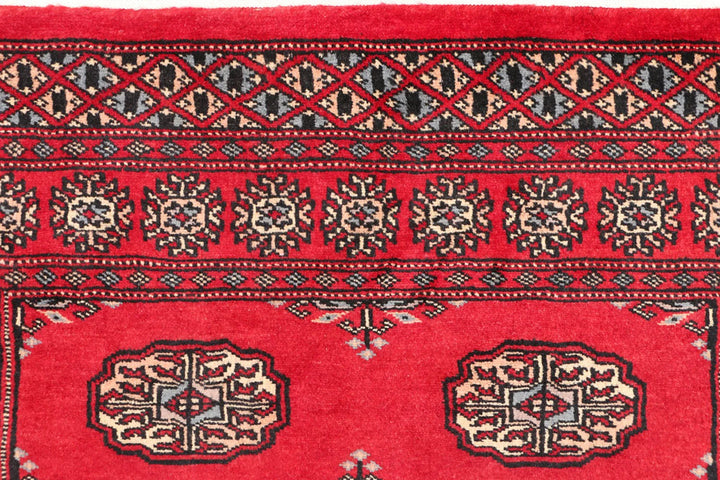 Dark Red Pakistani Bokhara Rug 3' 1" x 5' 10" Hand-Knotted | No. QA24786