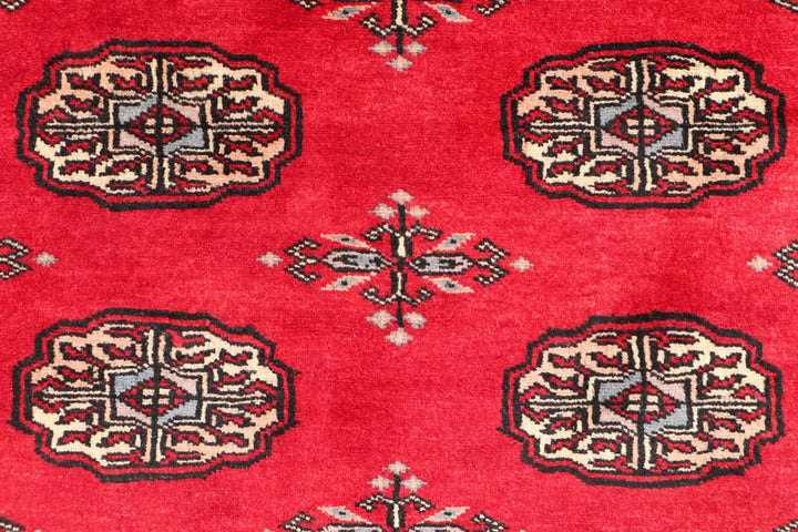 Dark Red Pakistani Bokhara Rug 3' 1" x 5' 10" Hand-Knotted | No. QA24786