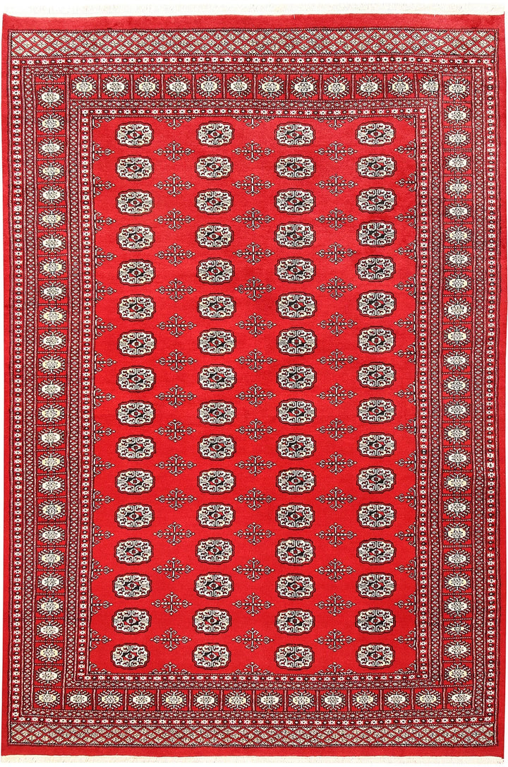 Red Pakistani Bokhara Rug 6' x 9' Hand-Knotted | No. QA24811