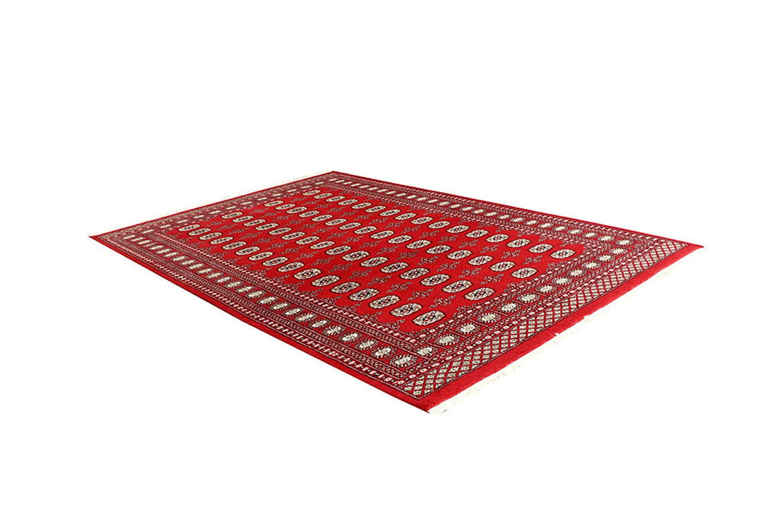 Red Pakistani Bokhara Rug 6' x 9' Hand-Knotted | No. QA24811