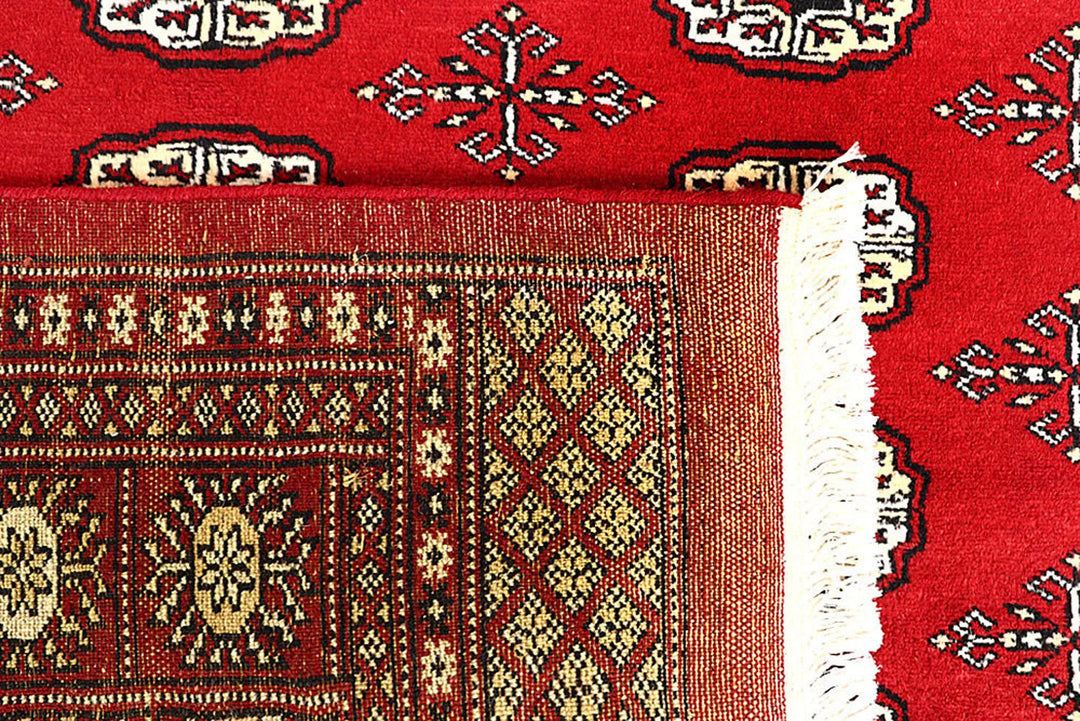 Red Pakistani Bokhara Rug 6' x 9' Hand-Knotted | No. QA24811