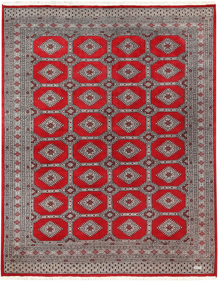 Firebrick Red Pakistani Jaldar Rug 6' 7" x 8' 4" Hand-Knotted | No. QA24832