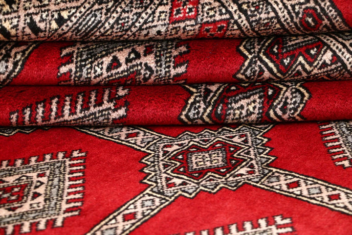 Firebrick Red Pakistani Jaldar Rug 6' 7" x 8' 4" Hand-Knotted | No. QA24832