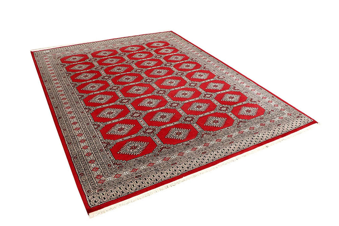 Firebrick Red Pakistani Jaldar Rug 6' 7" x 8' 4" Hand-Knotted | No. QA24832