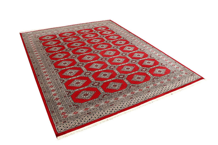 Firebrick Red Pakistani Jaldar Rug 6' 7" x 8' 4" Hand-Knotted | No. QA24832
