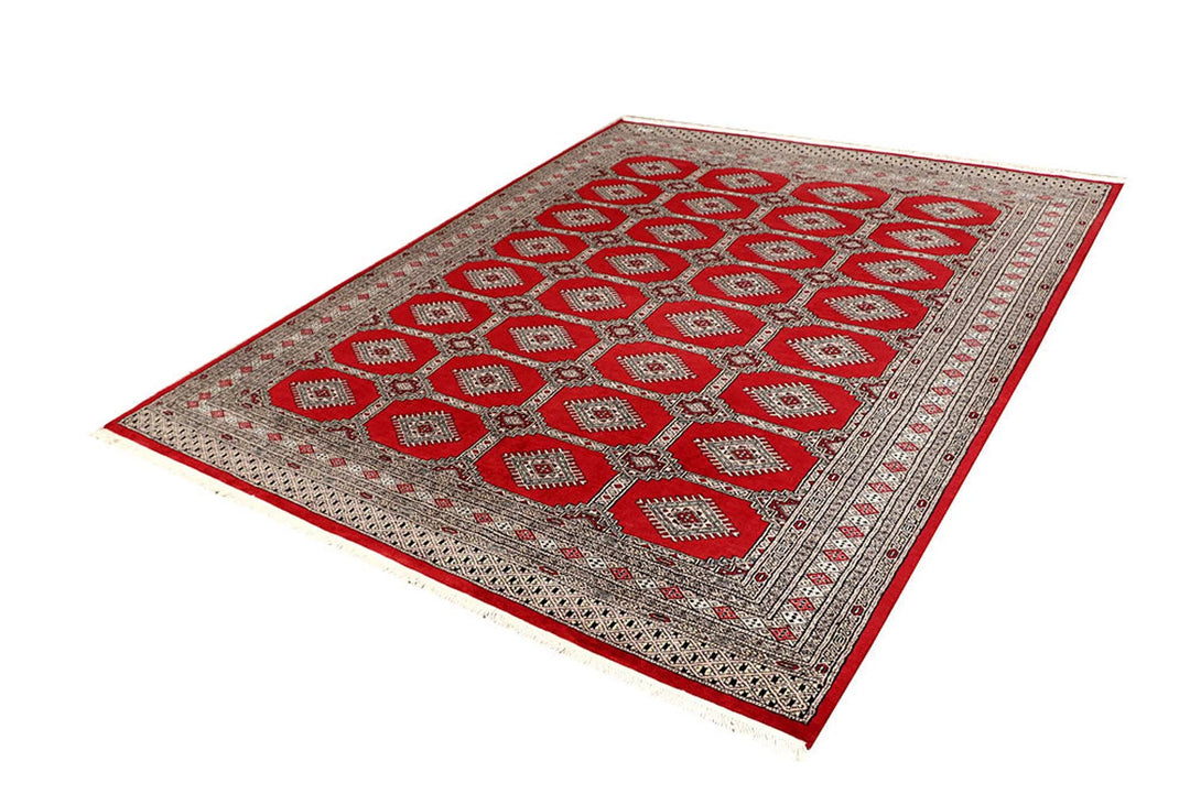 Firebrick Red Pakistani Jaldar Rug 6' 7" x 8' 4" Hand-Knotted | No. QA24832
