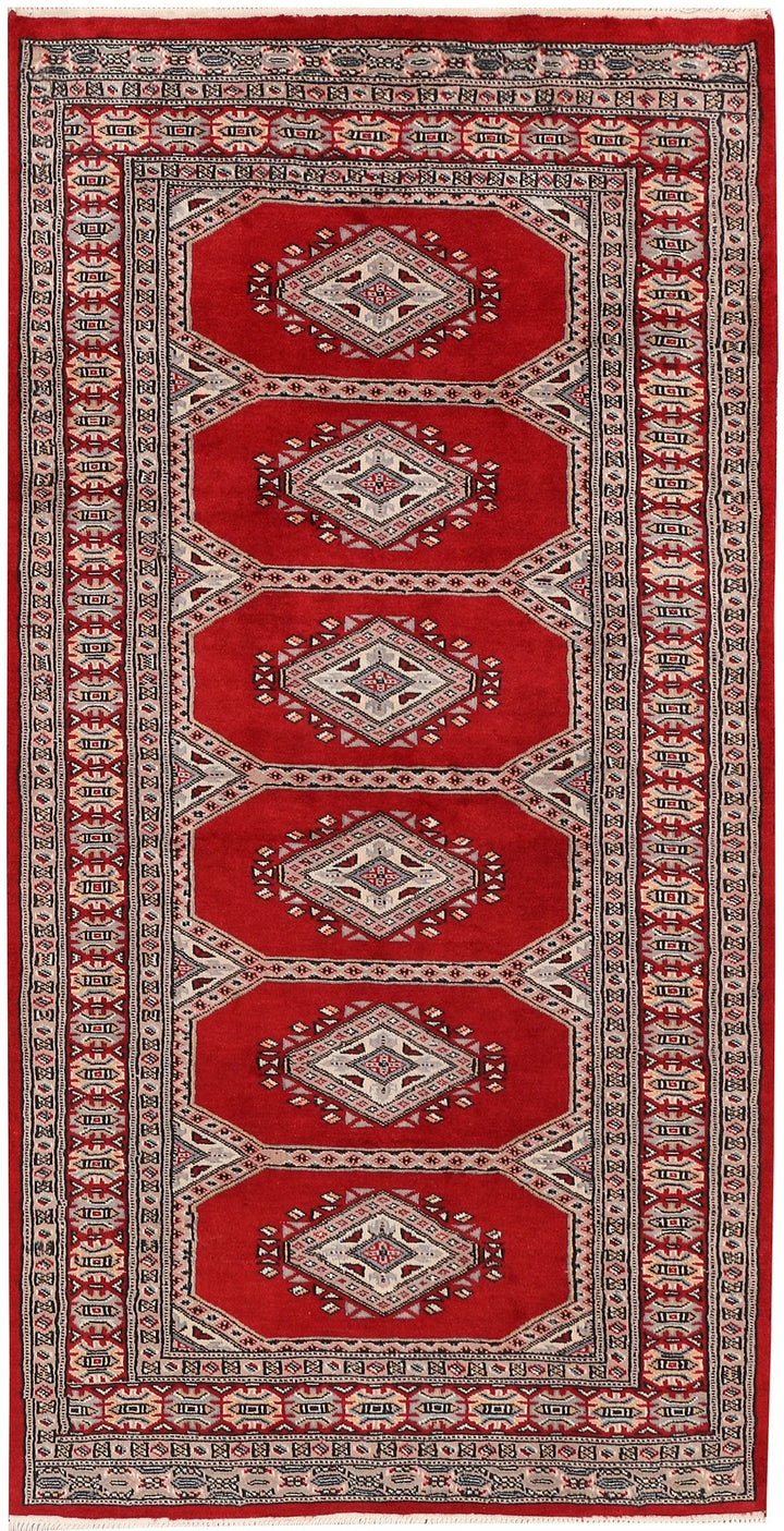 Dark Red Pakistani Jaldar Rug 3' 1" x 6' 1" Hand-Knotted | No. QA24852