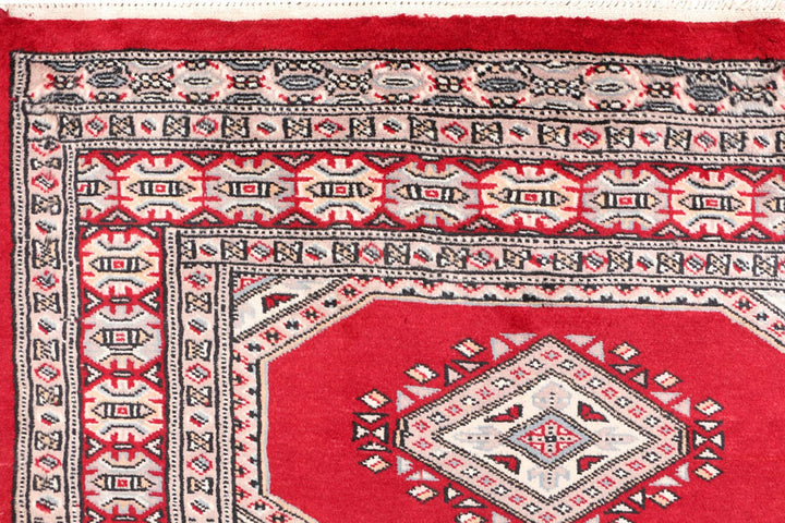 Dark Red Pakistani Jaldar Rug 3' 1" x 6' 1" Hand-Knotted | No. QA24852