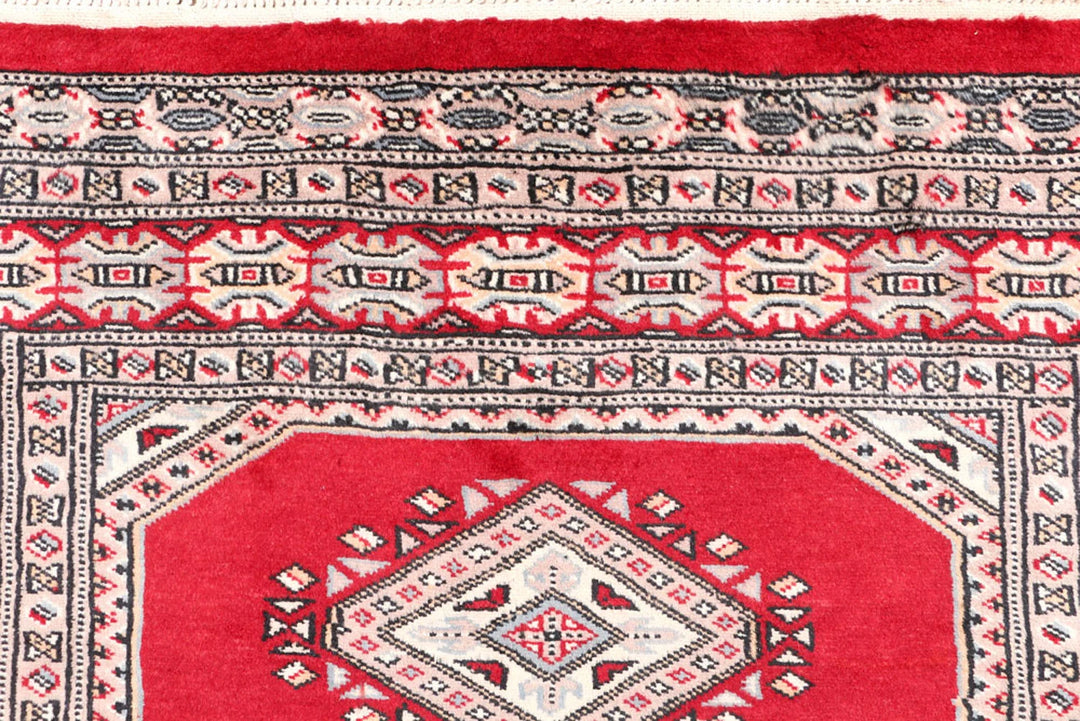 Dark Red Pakistani Jaldar Rug 3' 1" x 6' 1" Hand-Knotted | No. QA24852