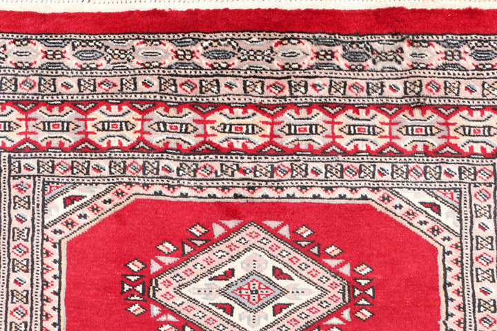 Dark Red Pakistani Jaldar Rug 3' 1" x 6' 1" Hand-Knotted | No. QA24852