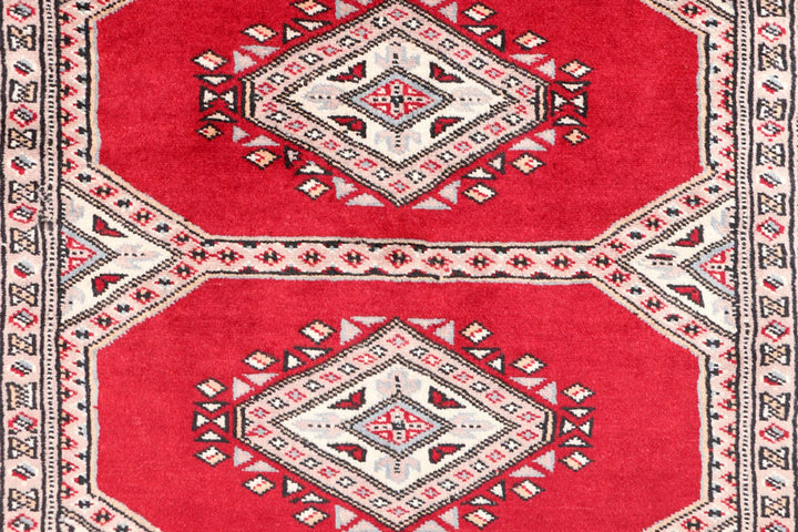 Dark Red Pakistani Jaldar Rug 3' 1" x 6' 1" Hand-Knotted | No. QA24852