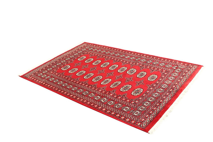 Red Pakistani Bokhara Rug 4' 2" x 6' 6" Hand-Knotted | No. QA25015