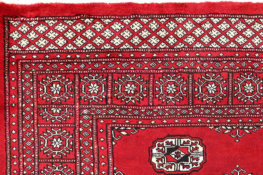 Red Pakistani Bokhara Rug 5' 7" x 8' Hand-Knotted | No. QA25052