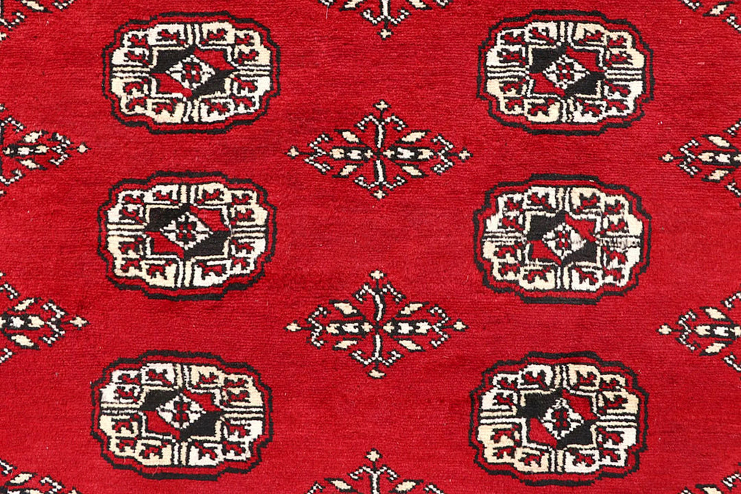 Red Pakistani Bokhara Rug 5' 7" x 8' Hand-Knotted | No. QA25052