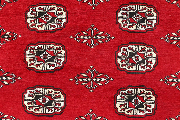 Red Pakistani Bokhara Rug 5' 7" x 8' Hand-Knotted | No. QA25052