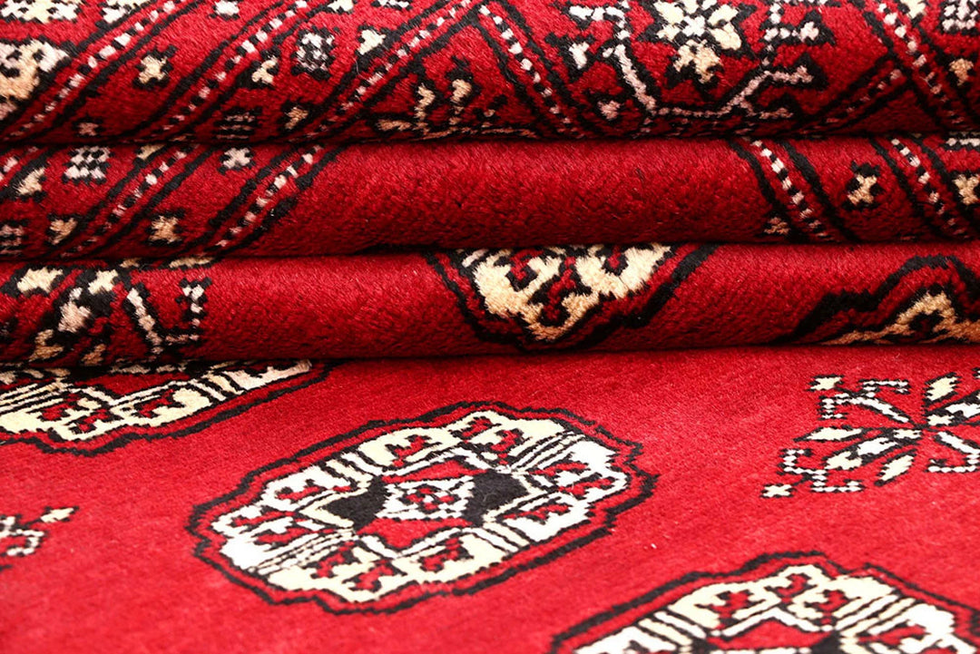 Red Pakistani Bokhara Rug 5' 7" x 8' Hand-Knotted | No. QA25052