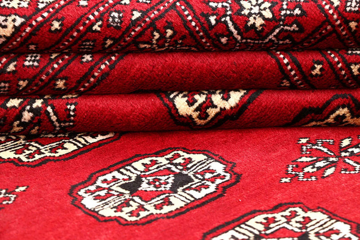 Red Pakistani Bokhara Rug 5' 7" x 8' Hand-Knotted | No. QA25052