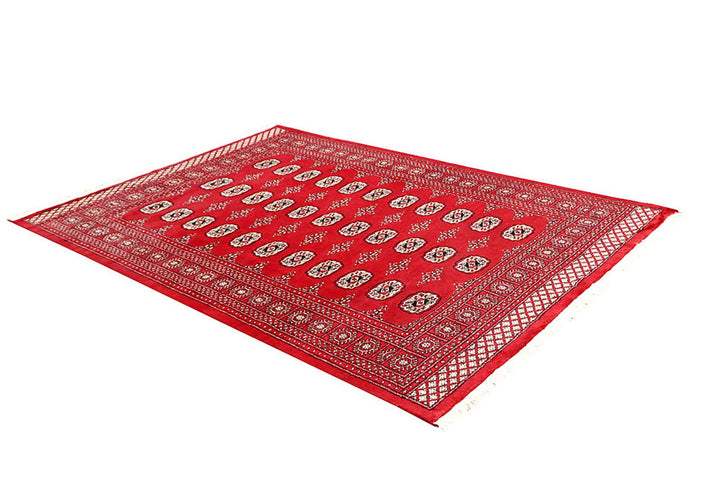 Red Pakistani Bokhara Rug 5' 7" x 8' Hand-Knotted | No. QA25052