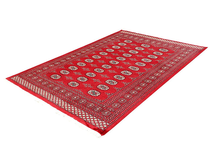 Red Pakistani Bokhara Rug 5' 7" x 8' Hand-Knotted | No. QA25052