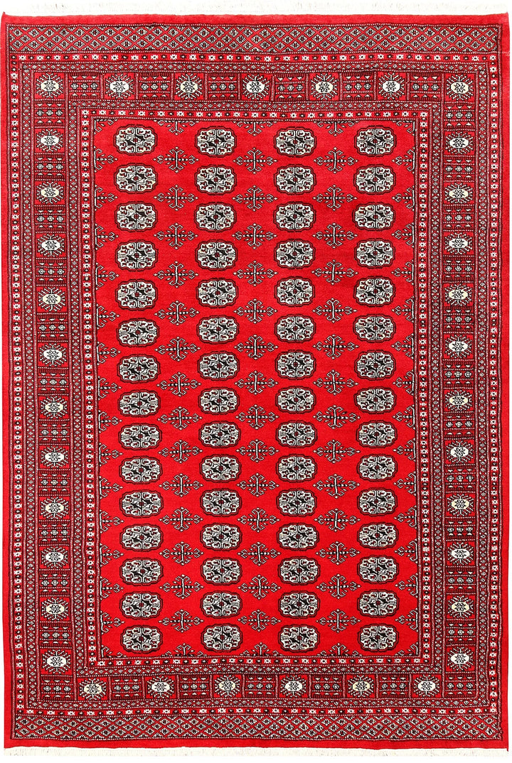 Red Pakistani Bokhara Rug 5' 11" x 8' 8" Hand-Knotted | No. QA25056