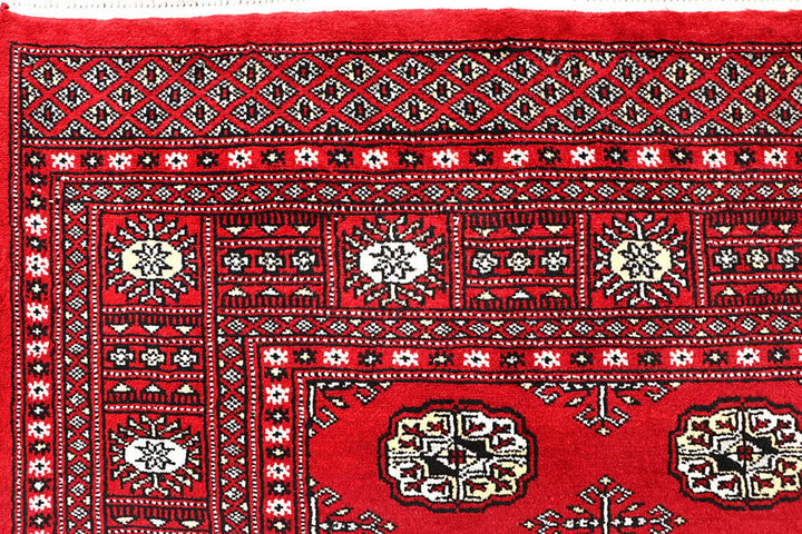 Red Pakistani Bokhara Rug 5' 11" x 8' 8" Hand-Knotted | No. QA25056