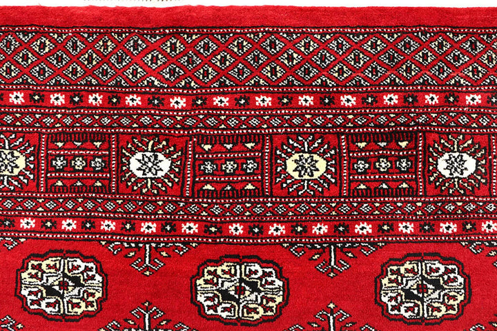 Red Pakistani Bokhara Rug 5' 11" x 8' 8" Hand-Knotted | No. QA25056