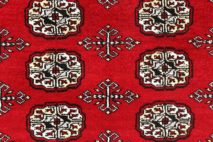 Red Pakistani Bokhara Rug 5' 11" x 8' 8" Hand-Knotted | No. QA25056