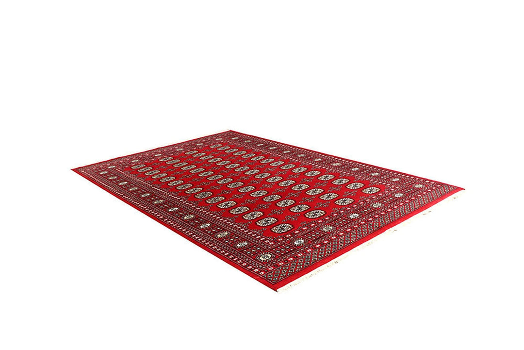 Red Pakistani Bokhara Rug 5' 11" x 8' 8" Hand-Knotted | No. QA25056