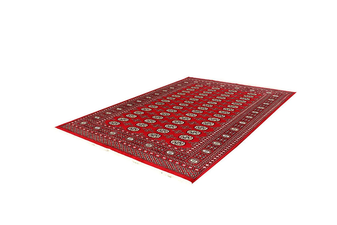 Red Pakistani Bokhara Rug 5' 11" x 8' 8" Hand-Knotted | No. QA25056
