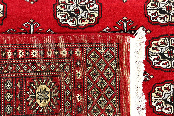 Red Pakistani Bokhara Rug 5' 11" x 8' 8" Hand-Knotted | No. QA25056