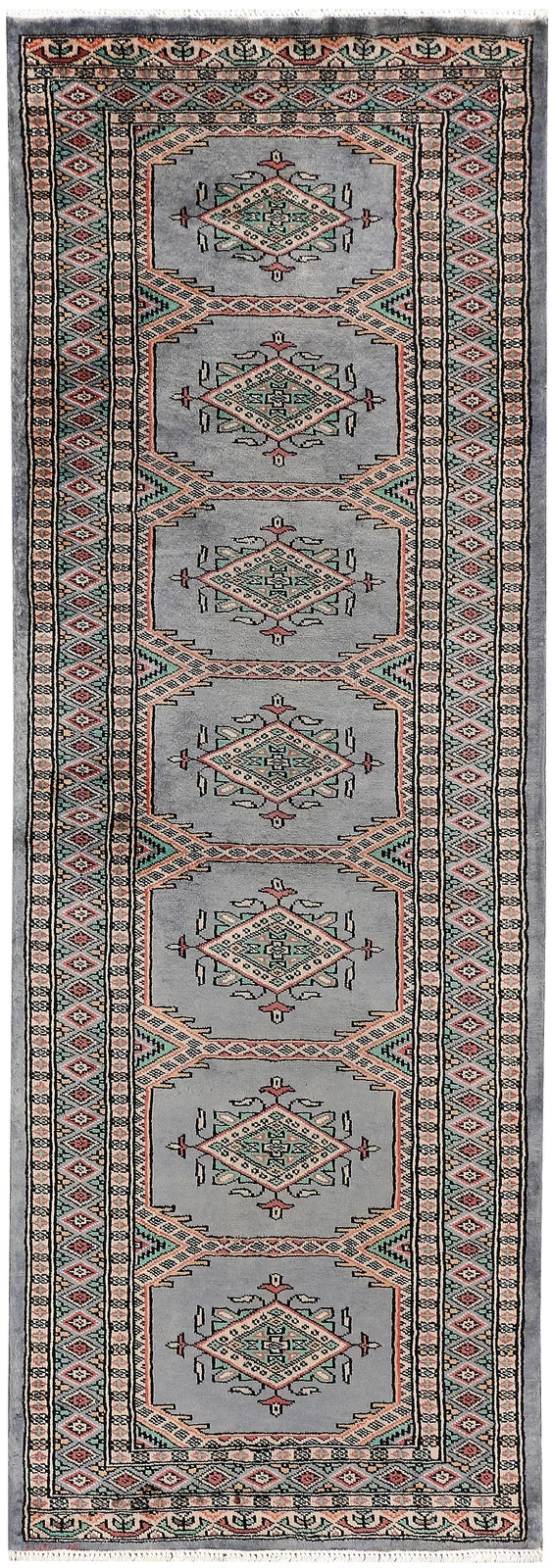 Dark Grey Pakistani Jaldar Runner Rug 2' 1" x 6' Hand-Knotted | No. QA25159