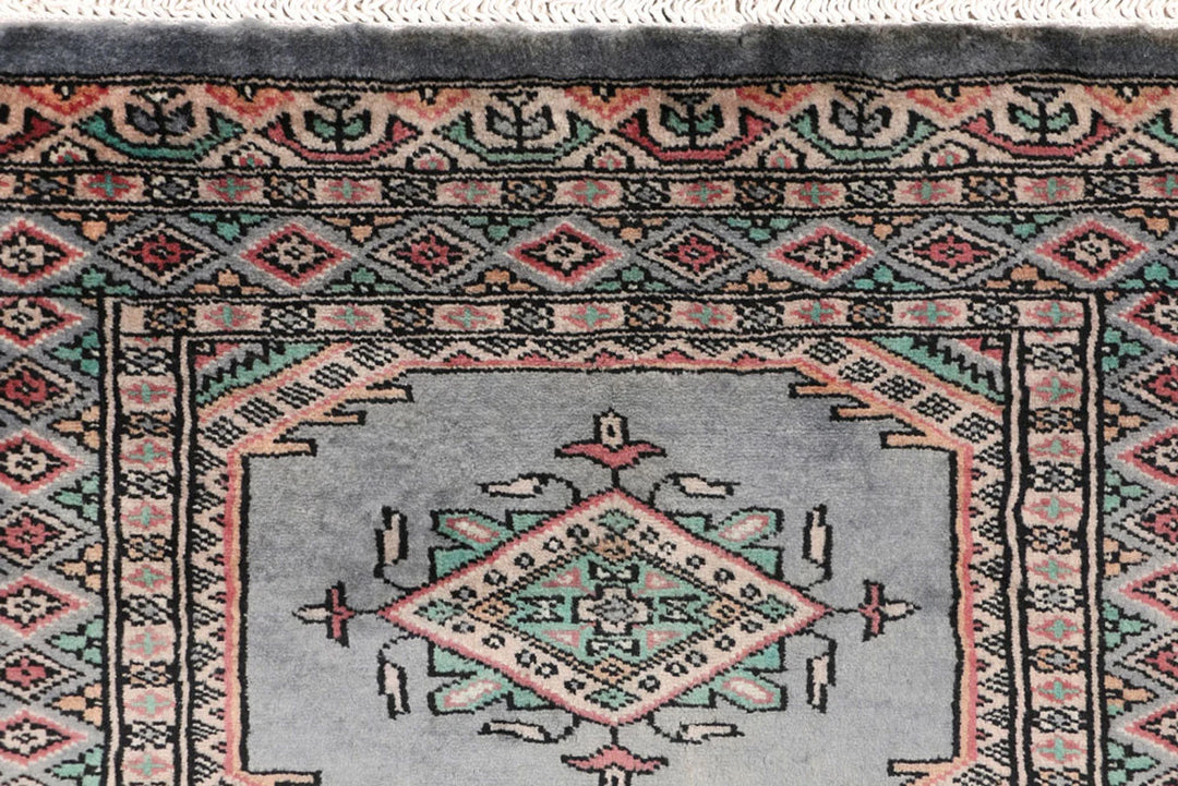Dark Grey Pakistani Jaldar Runner Rug 2' 1" x 6' Hand-Knotted | No. QA25159