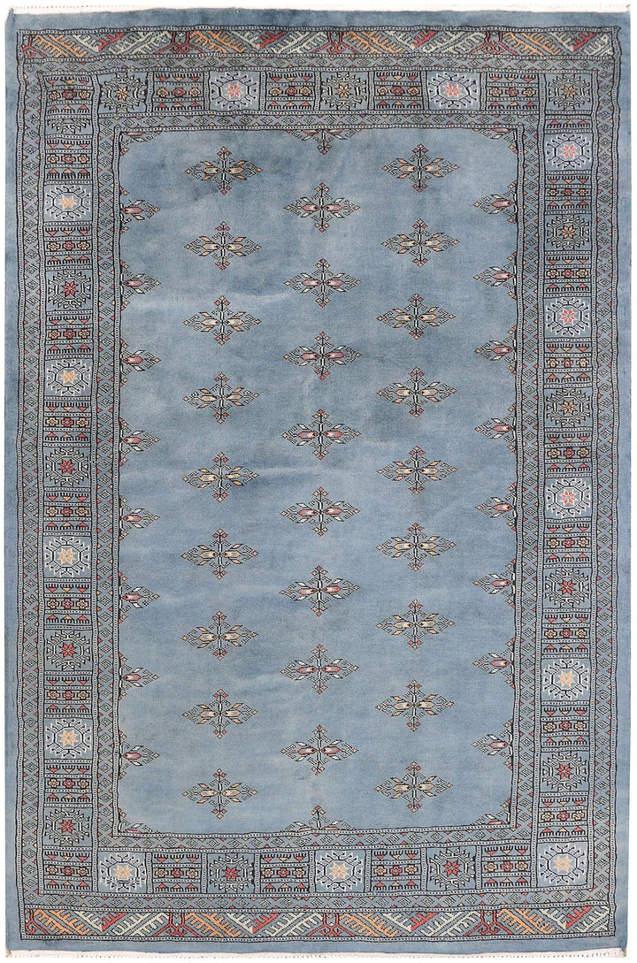 Light Slate Grey Pakistani Butterfly Rug 4' 1" x 6' 2" Hand-Knotted | No. QA25210