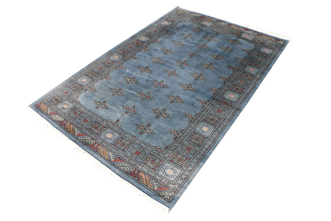 Light Slate Grey Pakistani Butterfly Rug 4' 1" x 6' 2" Hand-Knotted | No. QA25210