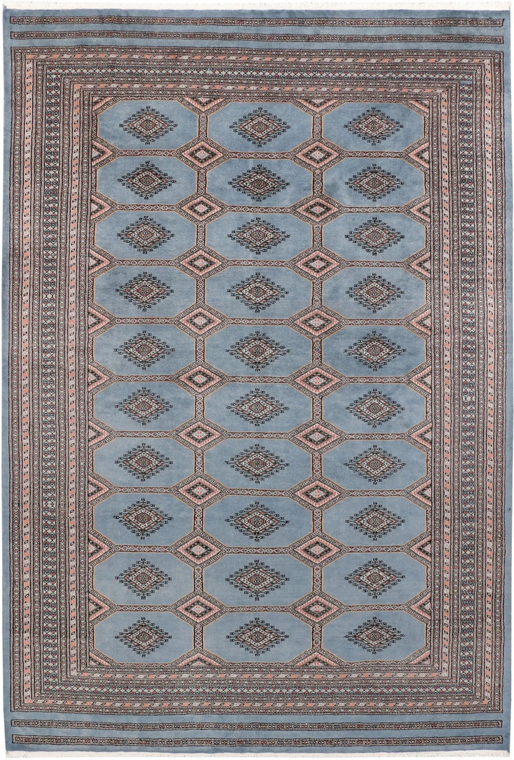 Light Slate Grey Pakistani Jaldar Rug 6' 7" x 9' 10" Hand-Knotted | No. QA25459