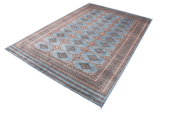 Light Slate Grey Pakistani Jaldar Rug 6' 7" x 9' 10" Hand-Knotted | No. QA25459
