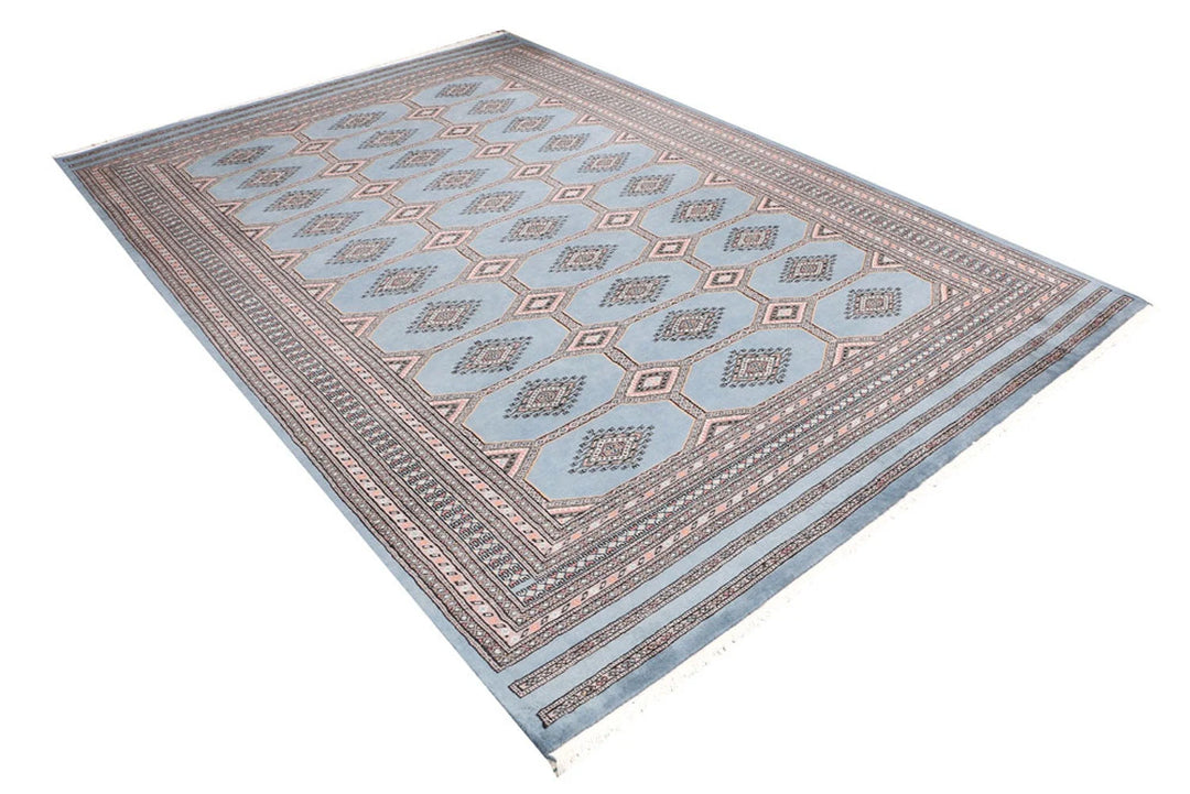 Light Slate Grey Pakistani Jaldar Rug 6' 7" x 9' 10" Hand-Knotted | No. QA25459
