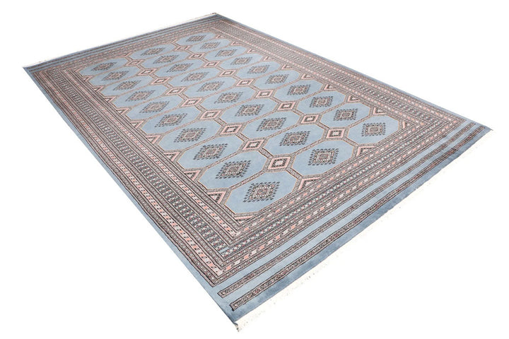Light Slate Grey Pakistani Jaldar Rug 6' 7" x 9' 10" Hand-Knotted | No. QA25459