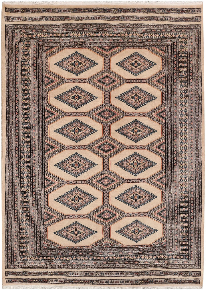 Brown Pakistani Jaldar Rug 4' 1" x 5' 9" Hand-Knotted | No. QA25463