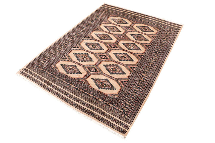 Brown Pakistani Jaldar Rug 4' 1" x 5' 9" Hand-Knotted | No. QA25463