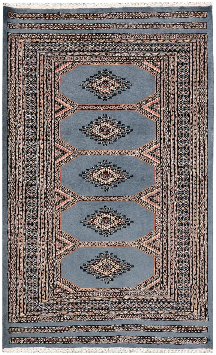 Light Slate Grey Pakistani Jaldar Rug 3' 2" x 5' 1" Hand-Knotted | No. QA25521